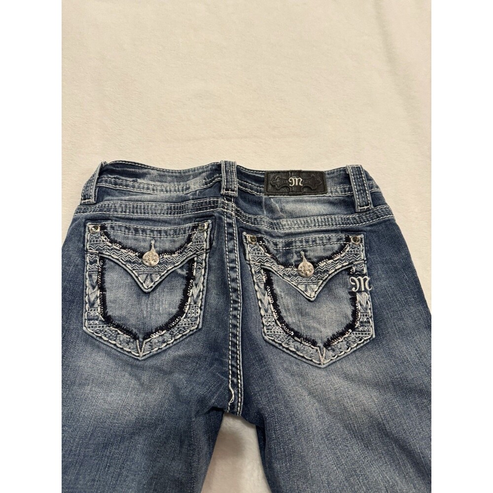 Miss Me Jeans Women's 28 Blue Bootcut Flap Pockets Low Rise Y2K Denim